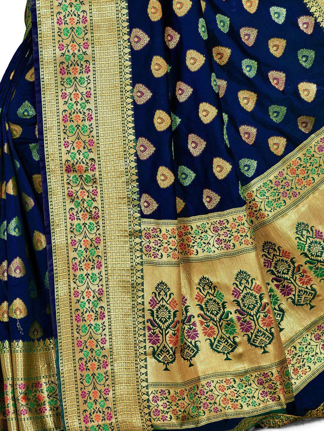women's self design navy blue colored saree with blouse - 20306510 - Standard Image - 3
