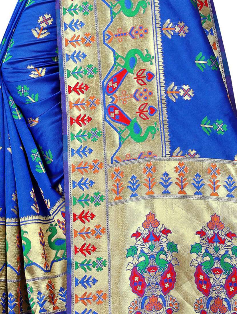 women's self design royal blue colored saree with blouse - 20306566 -  Standard Image - 3