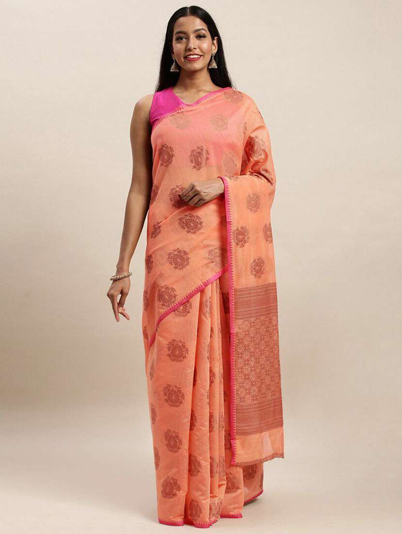 women's self design peach colored saree with blouse - 20306589 - Zoom Image - 0