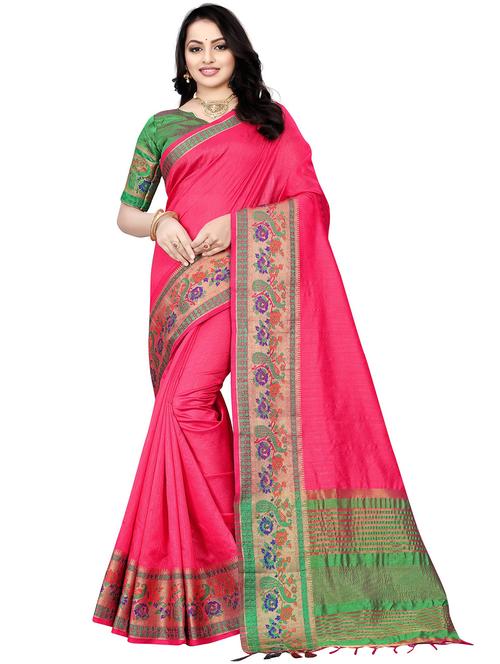 pink colored bordered  saree with blouse - 20306596 -  Standard Image - 0