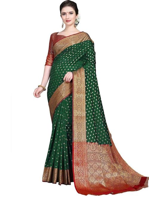 women's self design green colored saree with blouse - 20306695 -  Standard Image - 0