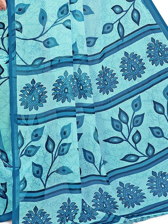 women's floral ai aqua colored saree with blouse - 20306727 - Standard Image - 3