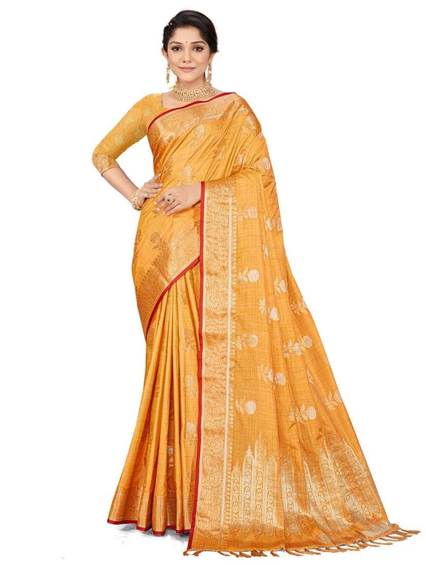 women's self design orange colored saree with blouse