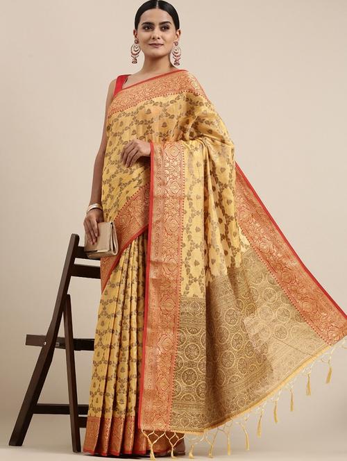 women's self design cream colored saree with blouse - 20306826 - Standard Image - 0