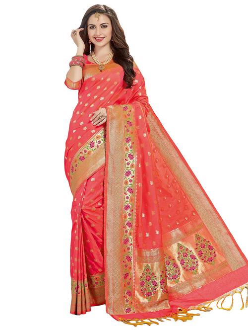 women's self design red colored saree with blouse - 20306869 -  Standard Image - 0