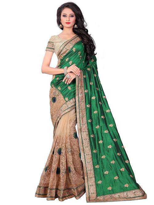 women's solid with work green colored saree with blouse - 20306902 -  Standard Image - 0