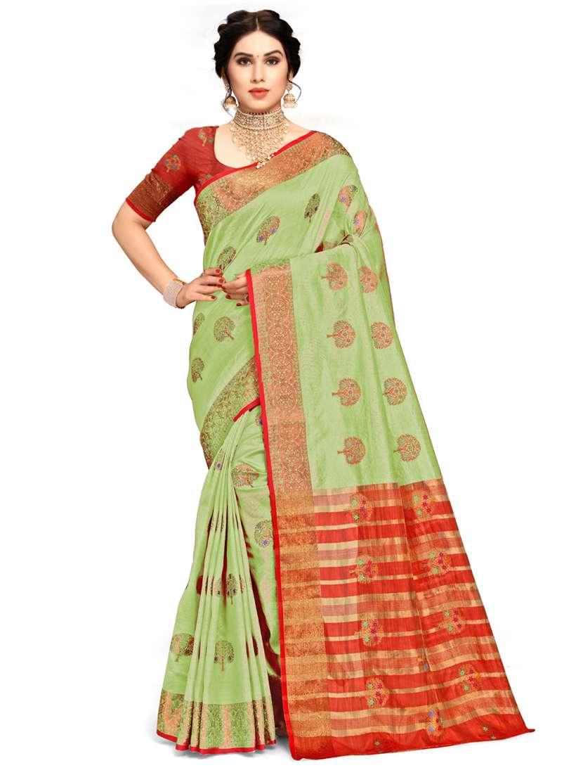women's self design light green colored saree with blouse