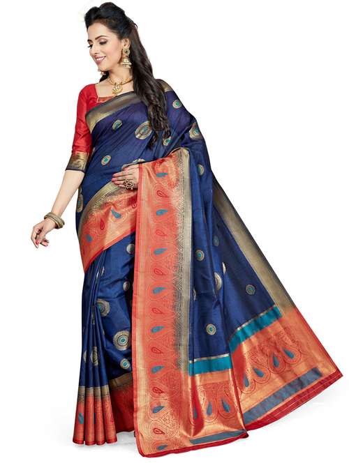 women's self design navy blue colored saree with blouse - 20307087 -  Standard Image - 0