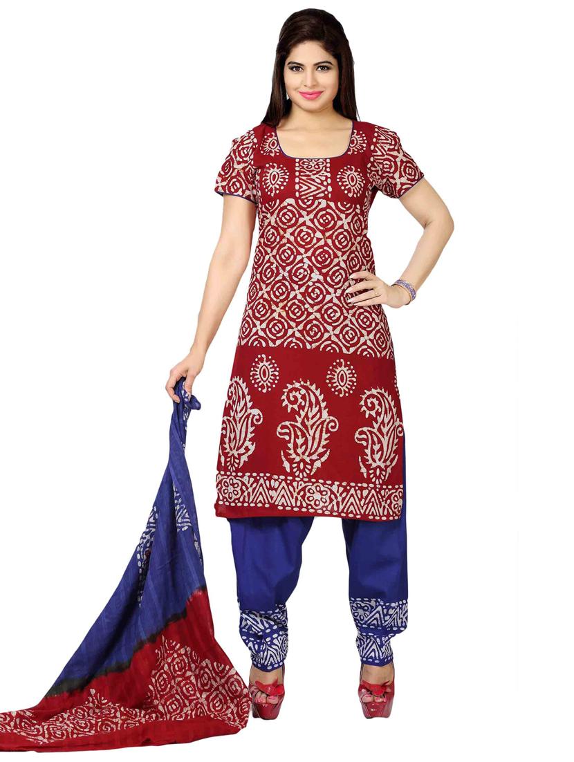 women red batik print unstitched suits - 20307324 -  Zoom Image - 0