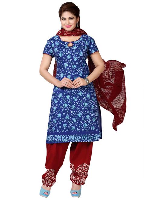 women blue floral printed unstitched suits - 20307326 -  Standard Image - 0