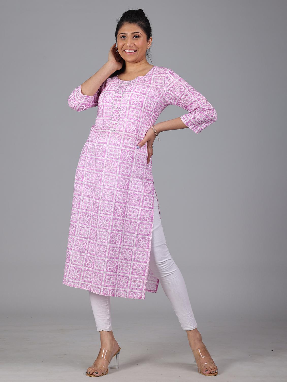 lavender colored straight kurta - 20307329 - Zoom Image - 0