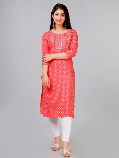 orange colored straight kurta - 20307394 - Standard Image - 0