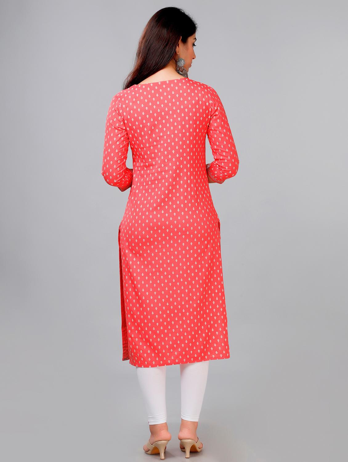 orange colored straight kurta - 20307394 - Standard Image - 3