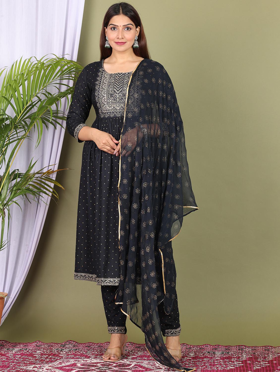 black colored kurta pant set - 20307453 -  Zoom Image - 0