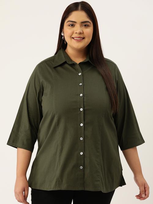 olive solid plus size shirt - 20307501 - Standard Image - 0