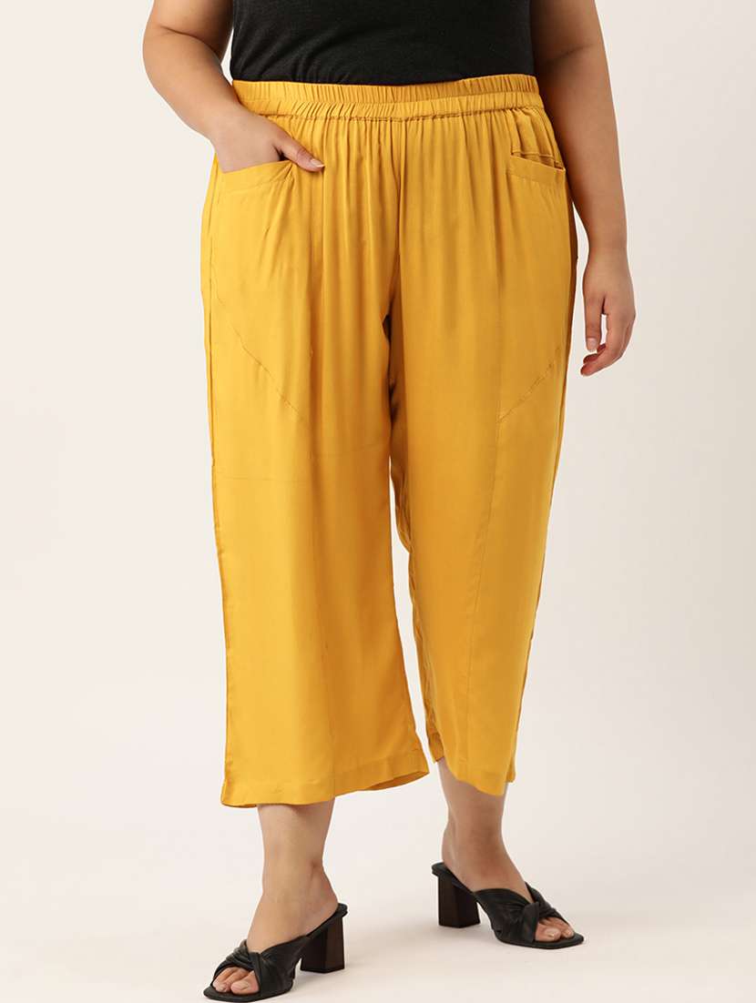 mustard rayon plus trouser