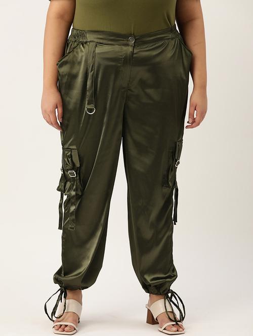 olive satin plus trouser - 20307543 -  Standard Image - 0
