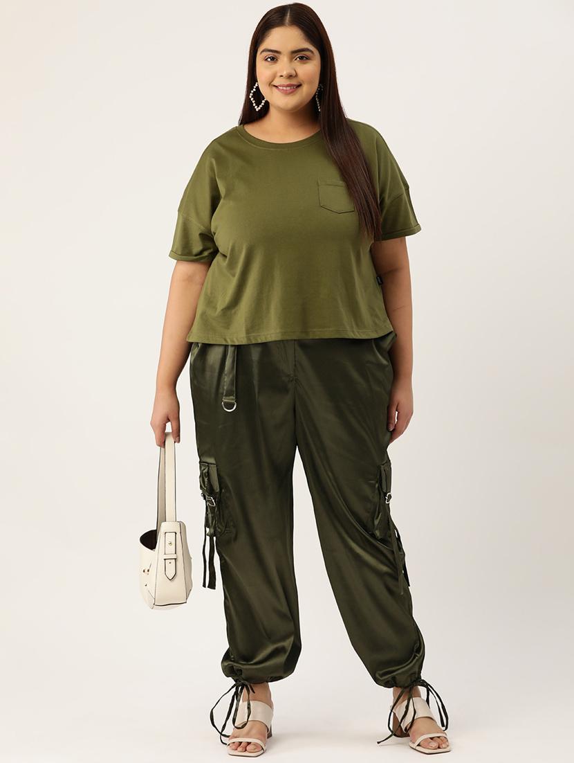 olive satin plus trouser - 20307543 - Standard Image - 3