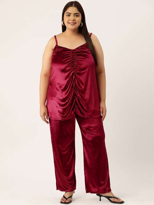 red solid top and trouser co-ord set - 20307551 -  Standard Image - 0