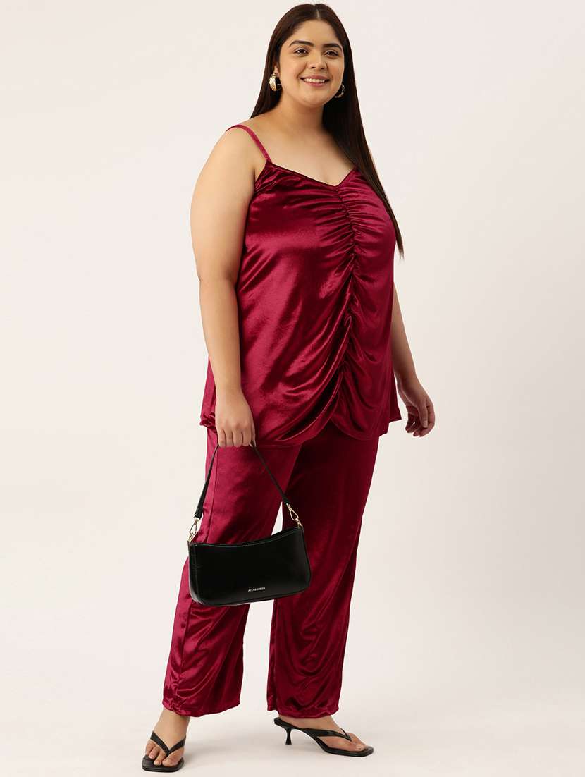 red solid top and trouser co-ord set - 20307551 -  Standard Image - 3
