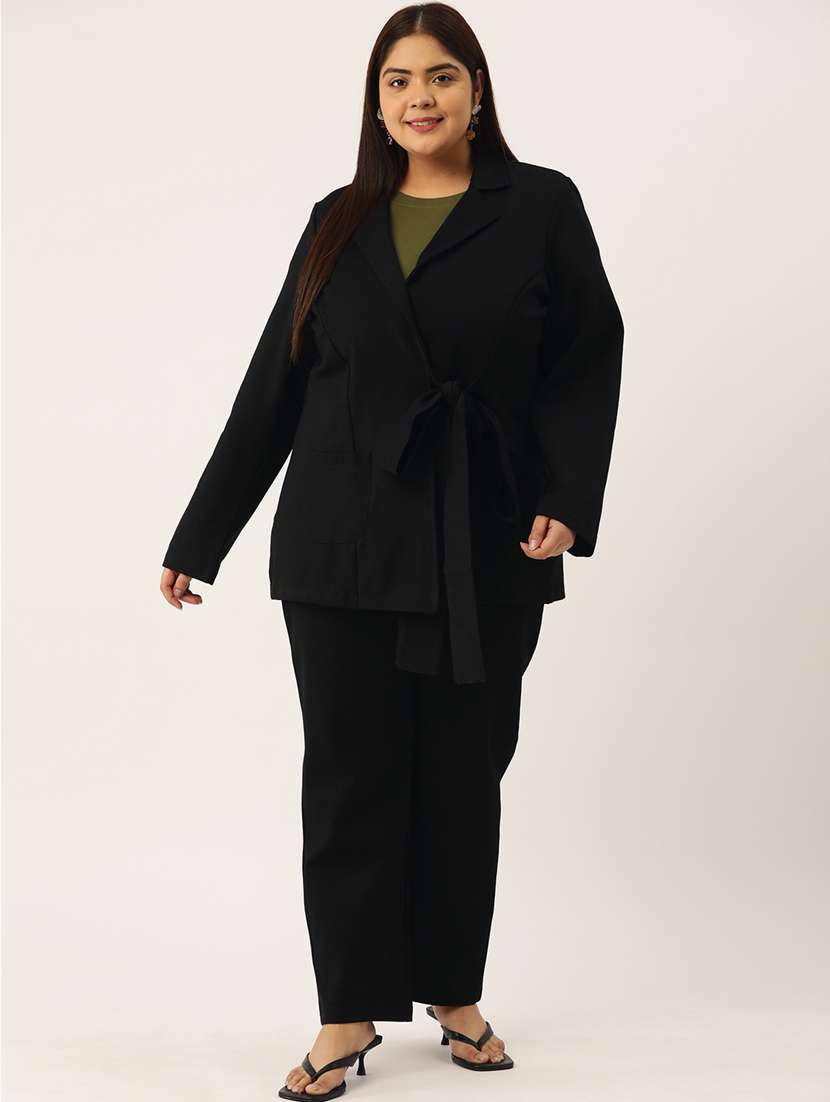 black solid blazer and trousers co-ord set