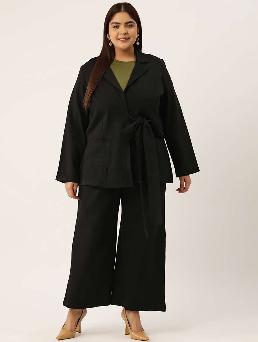 black solid blazer and trousers co-ord set