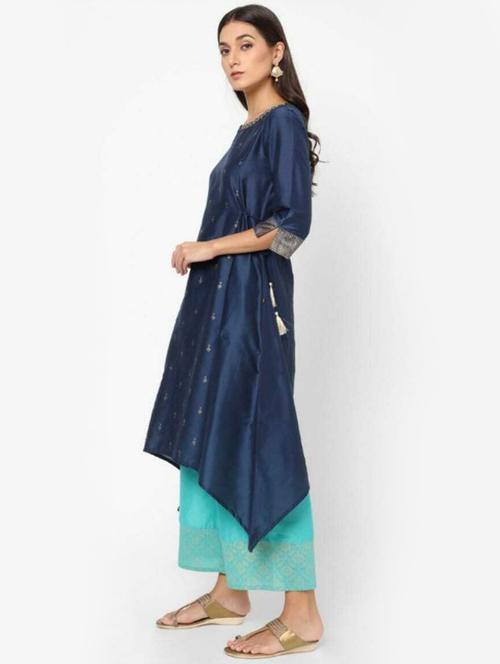navy blue colored kurta palazzo set - 20307589 - Standard Image - 0