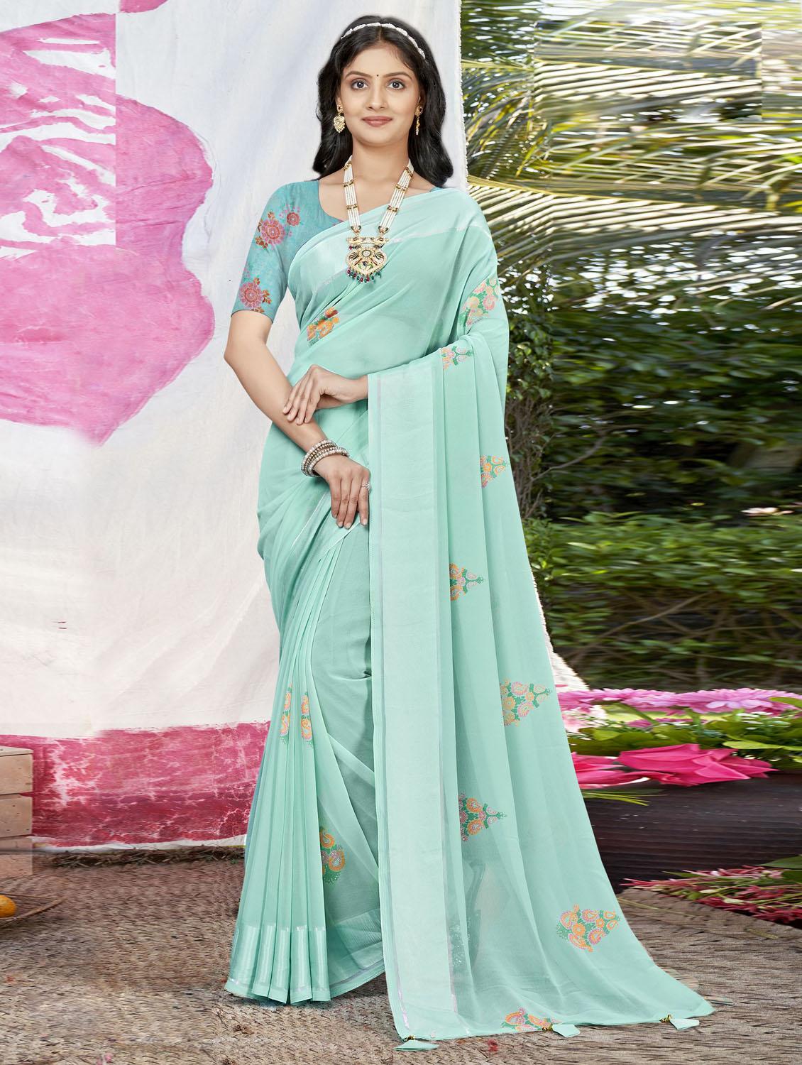 purist blue colored printed saree with blouse - 20307839 - Zoom Image - 0
