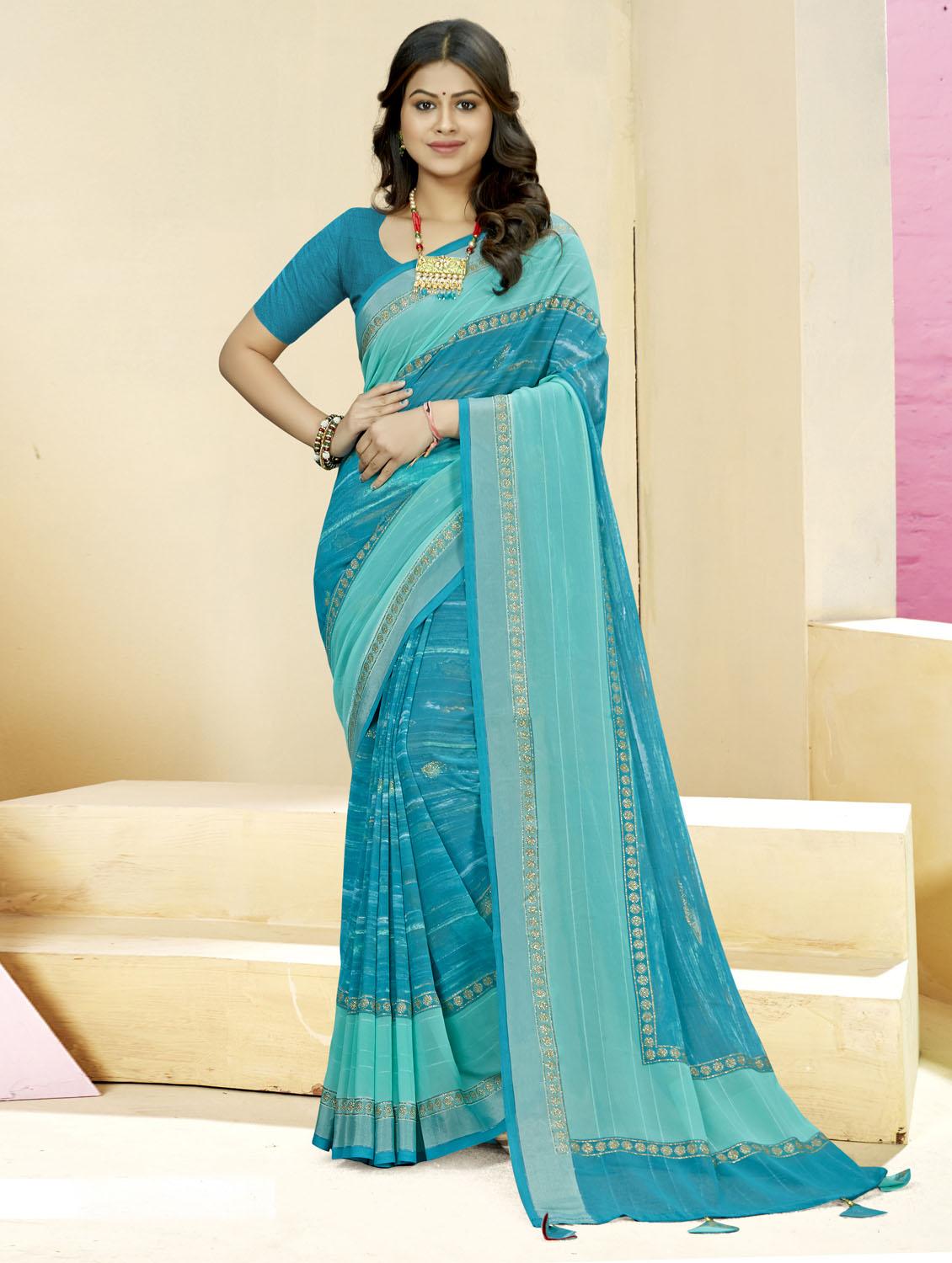 turquoise colored embellished saree with blouse - 20307858 - Zoom Image - 0
