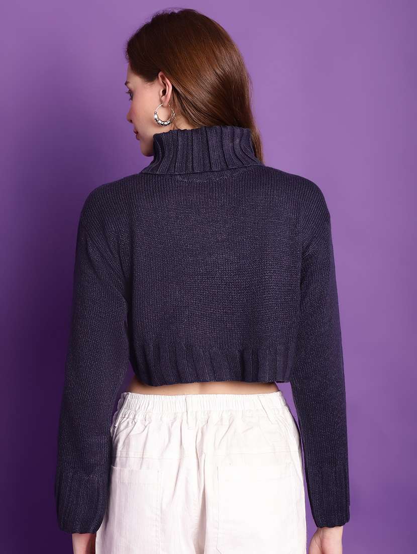 navy blue ribbed crop pullover - 20307977 -  Standard Image - 3