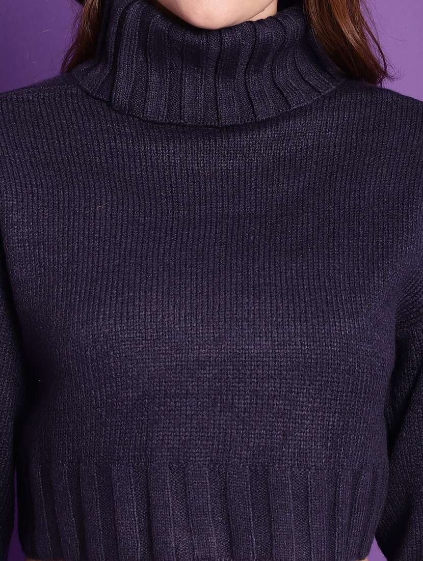 navy blue ribbed crop pullover - 20307977 -  Standard Image - 5