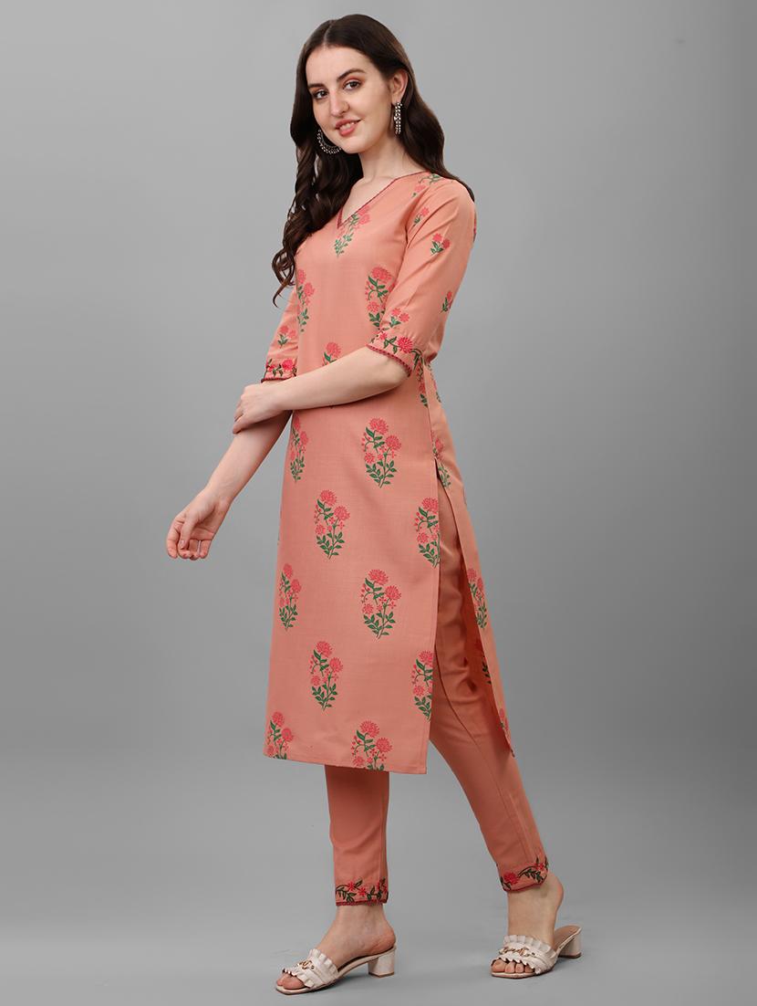 peach colored kurta pant set - 20308088 -  Zoom Image - 0