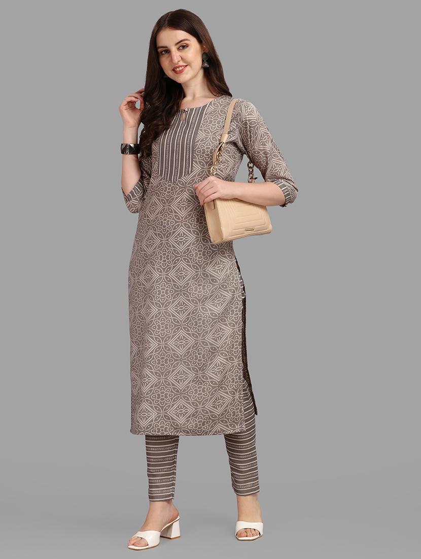 grey colored kurta pant set - 20308091 - Zoom Image - 0