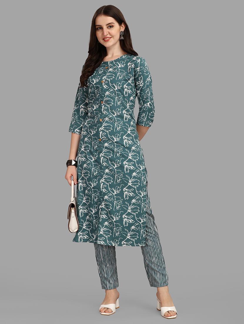 teal colored kurta pant set - 20308093 -  Zoom Image - 0