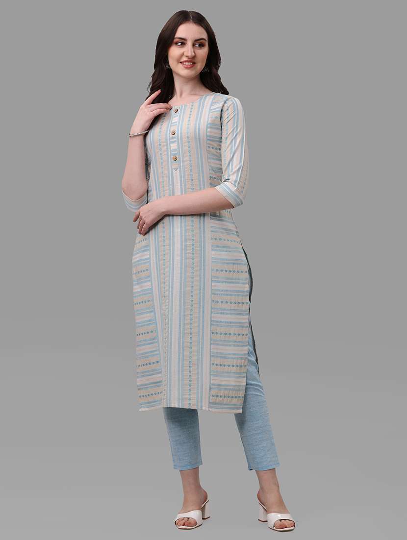 light blue colored kurta pant set - 20308099 -  Zoom Image - 0