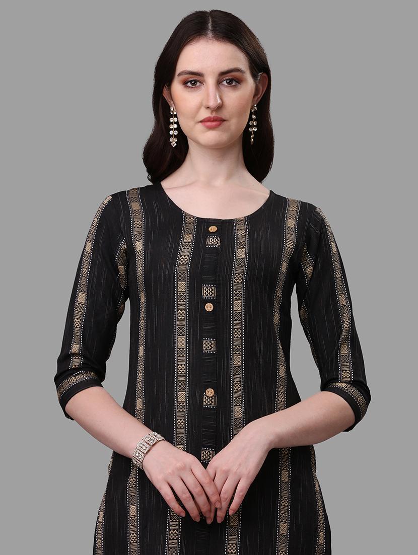 black colored kurta pant set - 20308106 - Standard Image - 3