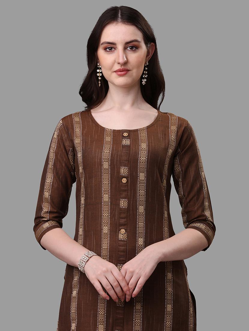brown colored kurta pant set - 20308108 - Standard Image - 3