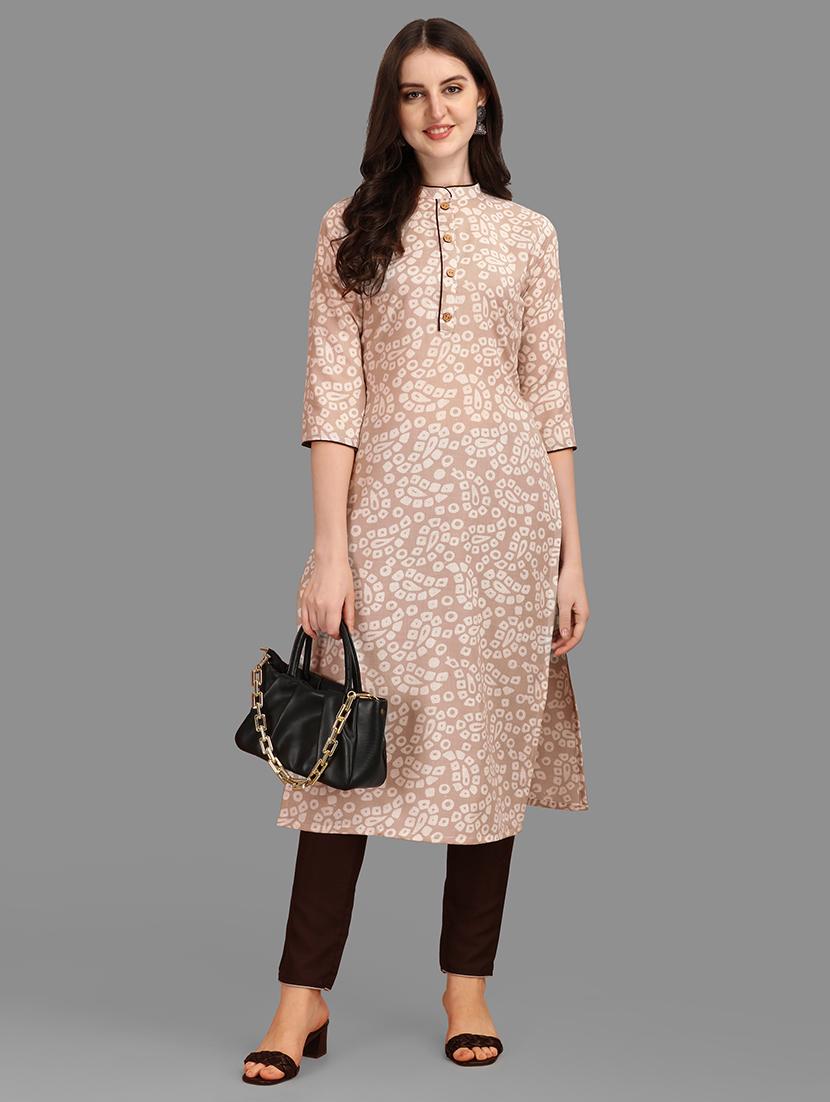 beige colored kurta pant set - 20308124 - Zoom Image - 0