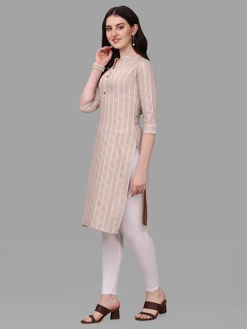 women beige mandarin neck straight kurta - 20308133 - Standard Image - 0