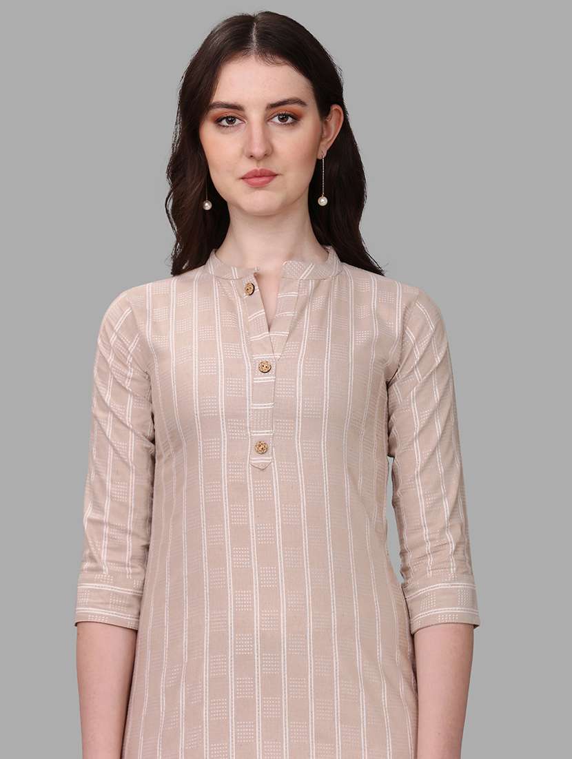 women beige mandarin neck straight kurta - 20308133 - Standard Image - 3