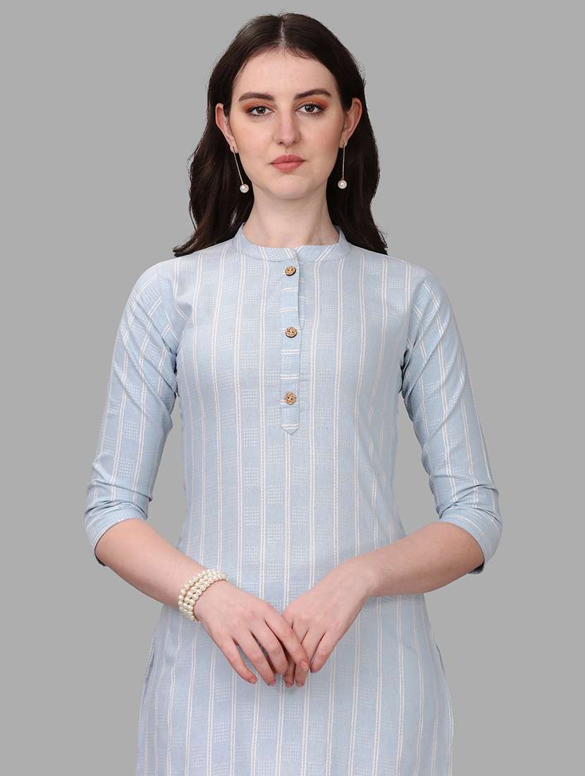 light blue three quarter sleeve straight kurta - 20308136 - Standard Image - 3