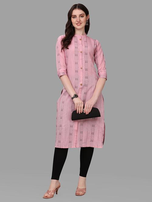 pink three quarter sleeve straight kurta - 20308139 - Standard Image - 0