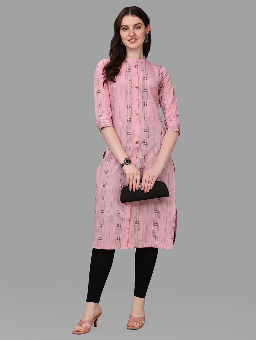 pink three quarter sleeve straight kurta - 20308139 - Zoom Image - 0