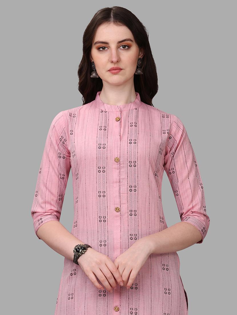 pink three quarter sleeve straight kurta - 20308139 - Standard Image - 3