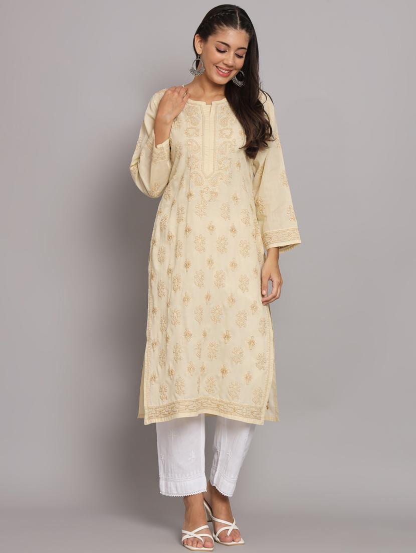 beige colored straight kurta - 20308624 - Zoom Image - 0