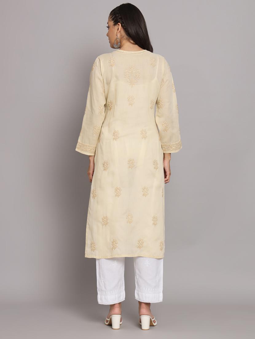 beige colored straight kurta - 20308624 - Standard Image - 3