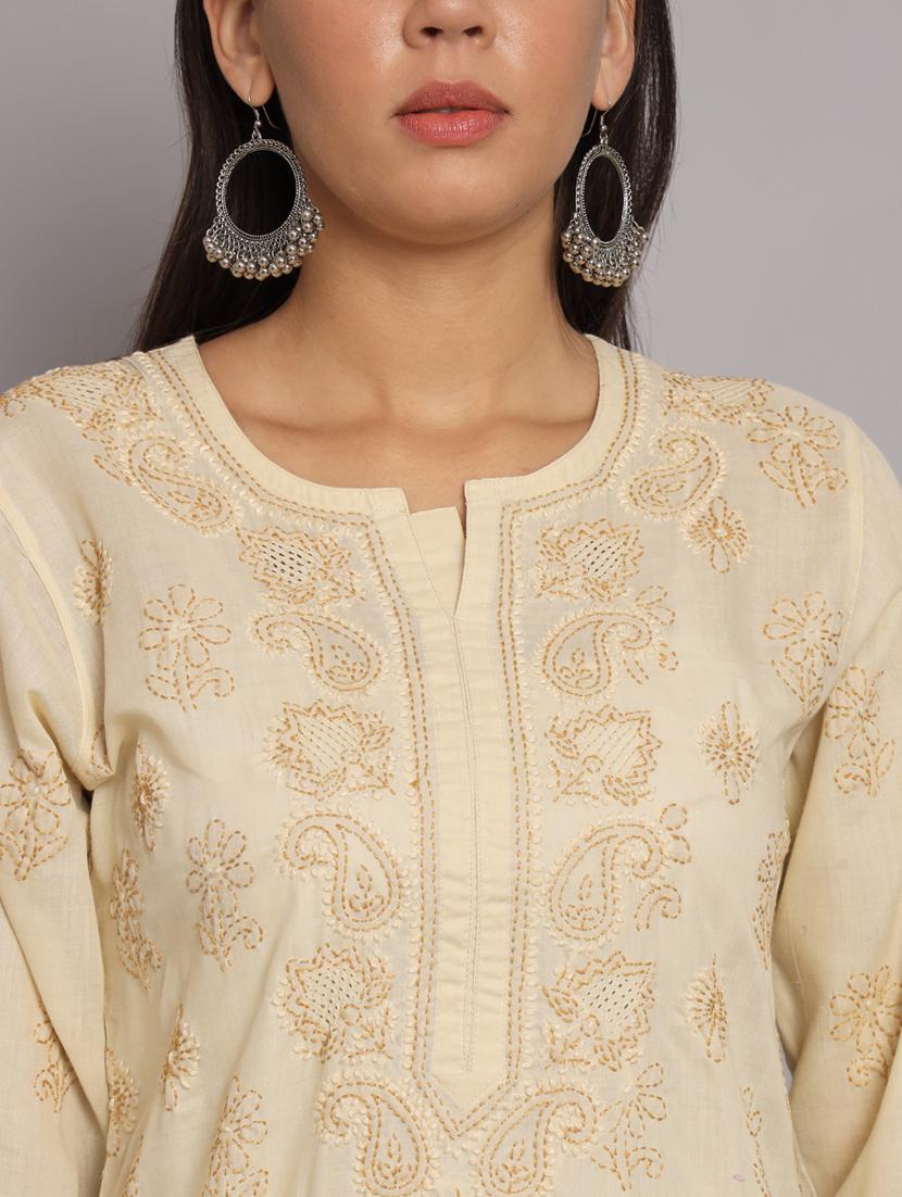 beige colored straight kurta - 20308624 - Standard Image - 5