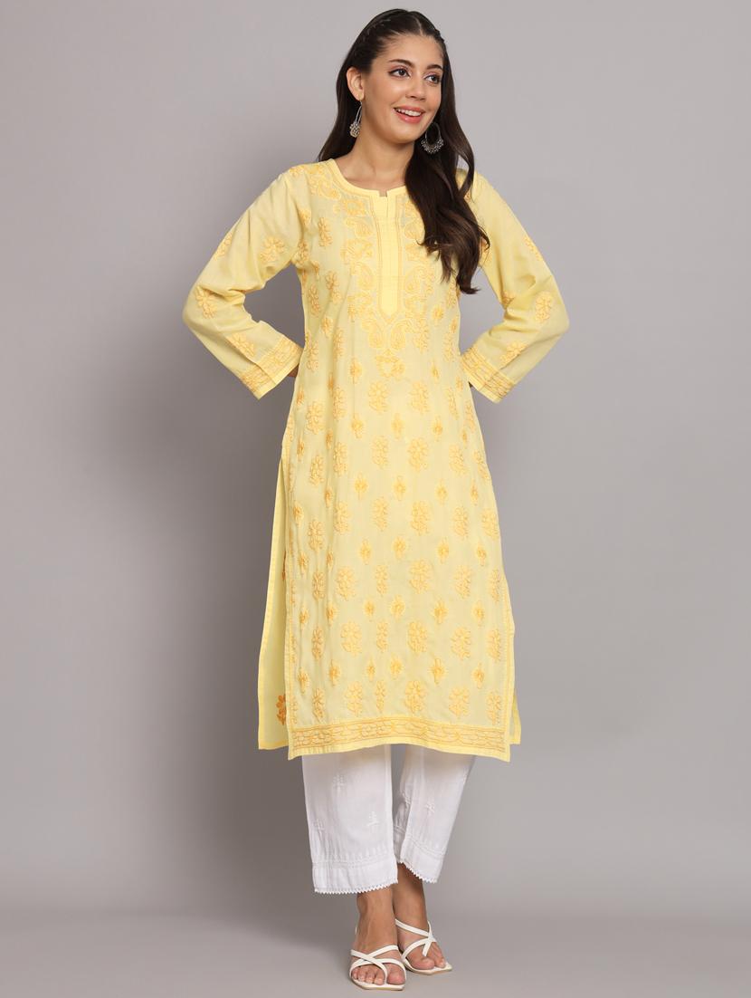 yellow colored straight kurta - 20308630 -  Zoom Image - 0