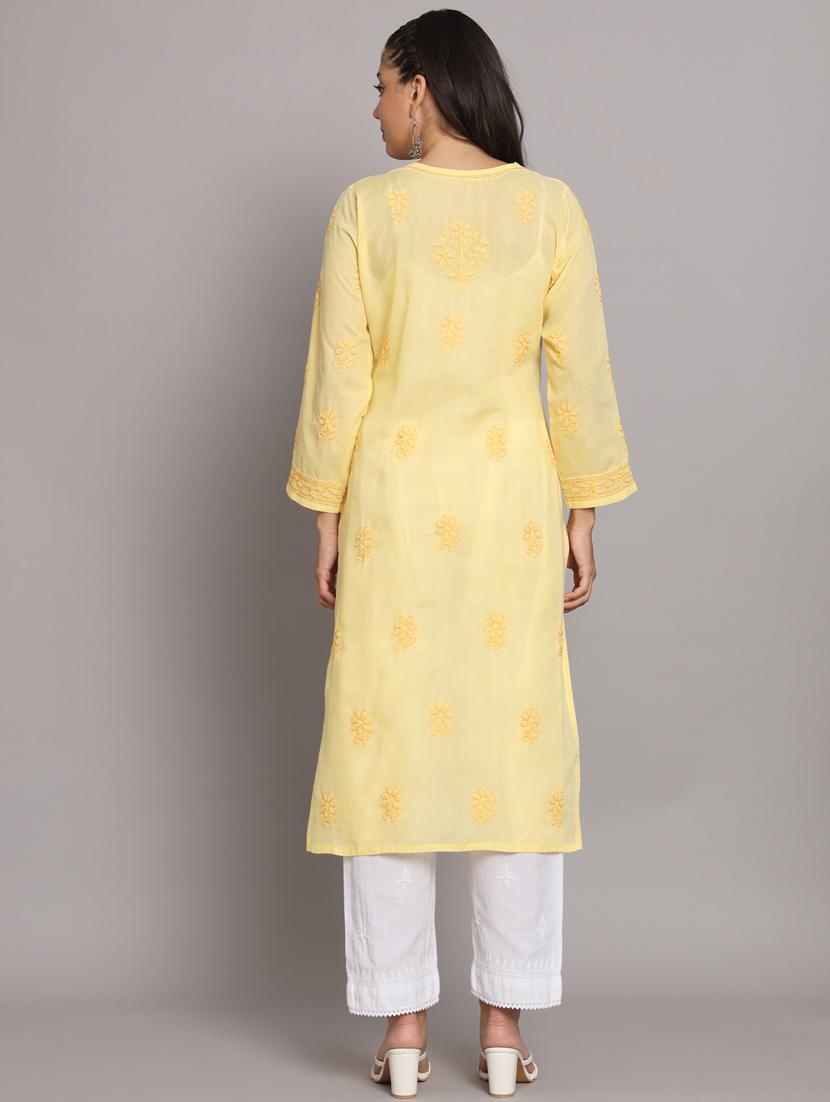 yellow colored straight kurta - 20308630 - Standard Image - 3