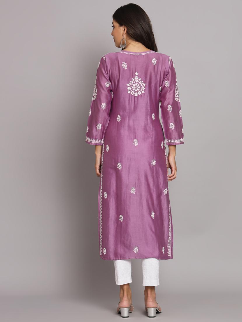 purple colored straight kurta - 20309131 - Standard Image - 3